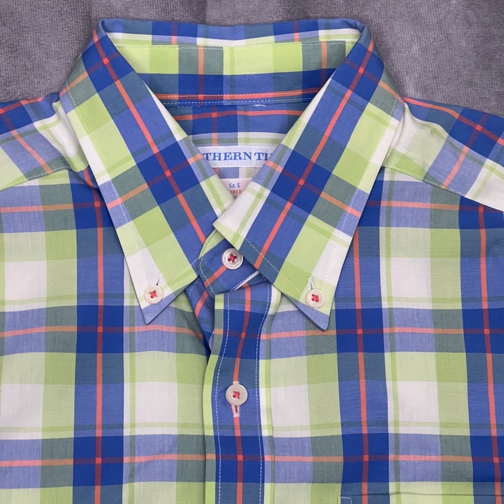 Southern Tide Button Down Mens S Tailored Fit Blue Green Plaid Skipjack Shirt